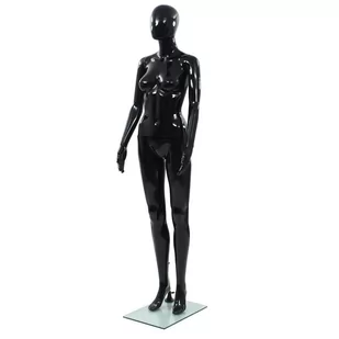 vidaXL Manekin damski ze szklaną podstawą, czarny, błyszczący, 175 cm vidaXL - Manekiny wystawowe - miniaturka - grafika 1