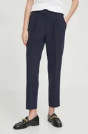 Spodnie damskie - Sisley spodnie damskie kolor granatowy proste high waist - miniaturka - grafika 1