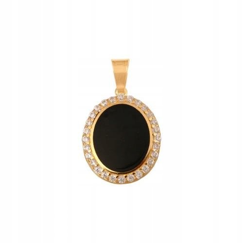 Elegancka złota 585 przywieszka z owalnym kamieniem w kolorze onyksu 14k