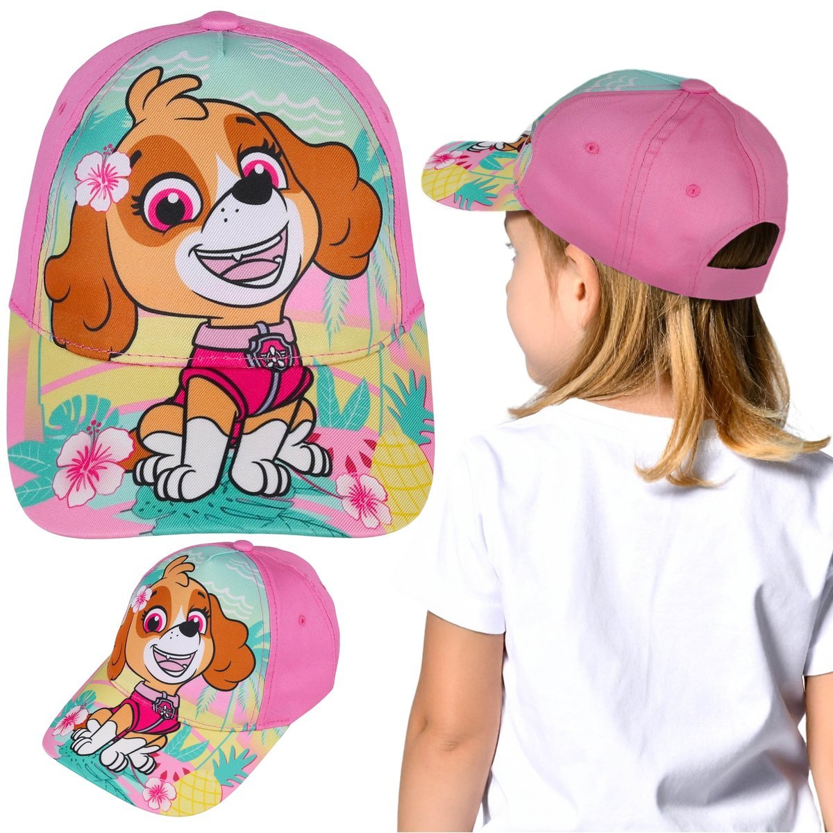 Psi Patrol Skye dziewczęca, różowa czapka z daszkiem dla dziewczynki na lato, regulowana bejsbolówka 54 cm