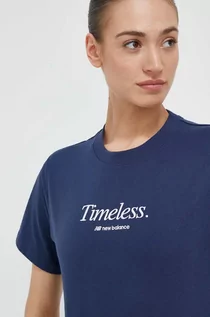 Koszulki sportowe damskie - New Balance t-shirt bawełniany kolor granatowy - grafika 1