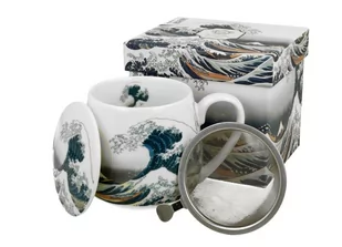 Kubek z zaparzaczem i pokrywką porcelanowy, baryłka DUO The Great Wave K. Hokusai 430 ml - Kubki - miniaturka - grafika 1