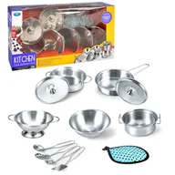Zabawy w naśladowanie dorosłych - Metalowy zestaw garnków dla dzieci  garnek, rondelek, patelnia, durszlak, akcesoria - miniaturka - grafika 1