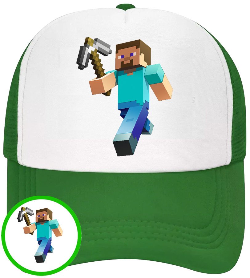 CZAPKA Z DASZKIEM MINECRAFT DLA DZIECI SIATKA ZIELONA BEJSBOLÓWKA
