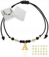 Bransoletki - Bransoletka z literką literą AGAT kamienie naturalne czarno złota SREBRO925 - miniaturka - grafika 1