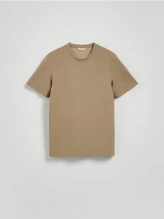 Reserved - Gładki t-shirt regular fit - beżowy - Koszulki męskie - miniaturka - grafika 1