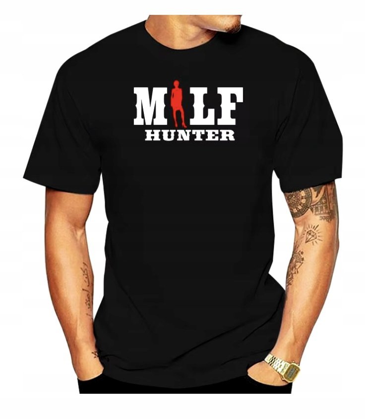 KOSZULKA Z NADRUKIEM MĘSKA ŚMIESZNA T-SHIRT MILF HUNTER Mamuśki r. L 3