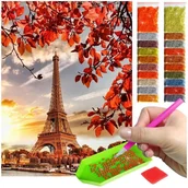 Malowanie po numerach - Haft Diamentowy ARTULIO, Obraz DIY 5D, Diamond Painting, Mozaika diamentowa 30x40cm (Wieża Eiffla na tle jesiennego zachodu słońca) + zestaw akcesor.. - miniaturka - grafika 1