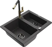 Zlewozmywaki z baterią - Mexen Carlos zlewozmywak granitowy 1,5-komorowy z baterią kuchenną Flora, czarny nakrapiany - 6518-76-670401-57-B - miniaturka - grafika 1