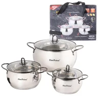 Zestawy garnków i patelni - Zestaw 3 garnków nierdzewnych baryłka czarne uchwyty 2,6l/3,6l/6,1l gaz indukcja - miniaturka - grafika 1