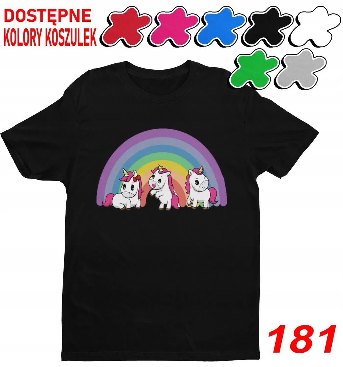 Dziecięca Koszulka T-Shirt Z Nadrukiem Duży Wybór Unicorn Konie -L 146-152
