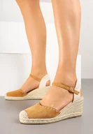 Sandały damskie - Brązowe Sandały Espadryle na Koturnie w Stylu Boho Merilwena - miniaturka - grafika 1