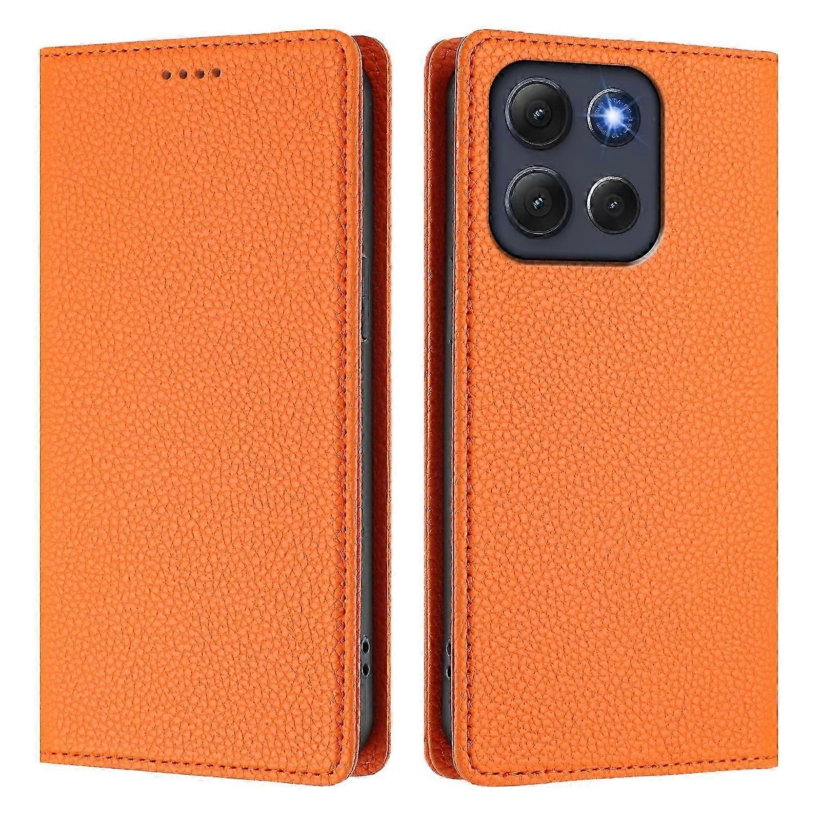 Kompatybilny z etui z portfelem Motorola Moto G86 5G RFID Litchi Texture Skórzany pokrowiec na telefon komórkowy Pomarańczowy