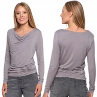 Bluzki damskie - STYLOWA BLUZKA DAMSKA Z DŁUGIM RĘKAWEM I DEKOLTEM W ŁÓDKĘ WISKOZA MORAJ 2XL GREY - miniaturka - grafika 1