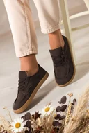 Półbuty damskie - Czekoladowe półbuty barefoot skórzane zamszowe damskie szerokie na elastycznej płaskiej podeszwie cholewka z przeszyciami sznurowane PRODUKT POLSKI Casu M8669 - miniaturka - grafika 1