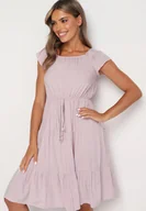 Sukienki - Różowa Rozkloszowana Sukienka w Hiszpańskim Stylu z Gumką w Pasie Yemvia - miniaturka - grafika 1