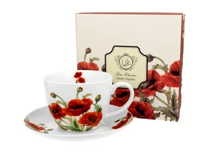 Filiżanka do kawy i herbaty porcelanowa ze spodkiem DUO CLASSIC POPPIES 400 ml - Filiżanki - miniaturka - grafika 1