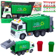 Samochody i pojazdy dla dzieci - Ciężarówka Śmieciarka Pojemnik Na Śmieci Światła Dźwięki Zielona 1:16 EDUKAMP - miniaturka - grafika 1