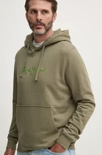 Pepe Jeans bluza bawełniana NEW JOE HOODIE męska kolor zielony z kapturem z aplikacją PM582716 - Bluzy męskie - miniaturka - grafika 1