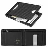 Portfele - Smart portfel skórzany z grawerem w kolorze czarnym dla podróżnika miłośnika gór - Karbonowy - miniaturka - grafika 1