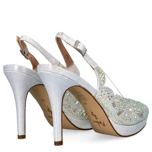 Silikonowe sandały na platformie - MENBUR 23629 SREBRNE - Czółenka - miniaturka - grafika 2