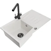 Zlewozmywaki z baterią - Mexen Cesar zlewozmywak granitowy 1-komorowy z ociekaczem i baterią kuchenną Duero, biały - miniaturka - grafika 1