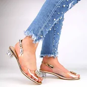 Sandały damskie - S.BARSKI MR38-291 sandały damskie transparentne na obcasie złote - miniaturka - grafika 1