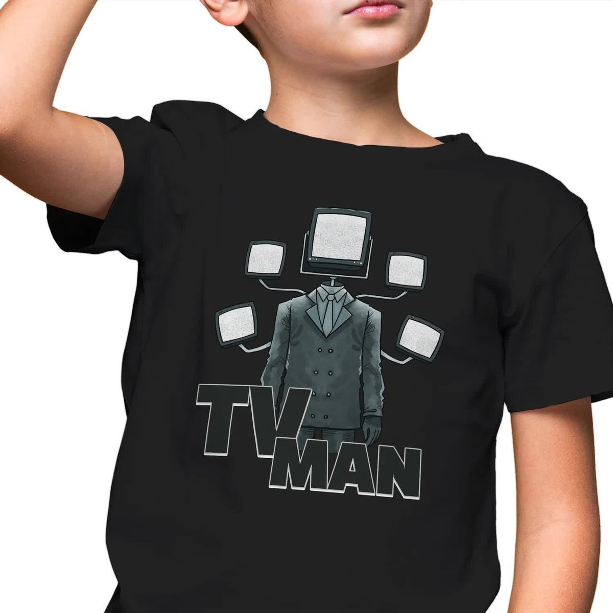 DZIECIĘCA KOSZULKA Czarna T-SHIRT Prezent SKIBIDI TOILET TV MAN Wzory 146