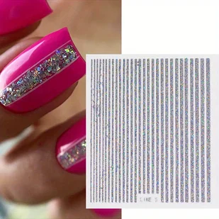 TEMU 3D Naklejki na Paznokcie Holograficzne Srebrno-Złote Metalowe Paski Literki Dekoracje do Manicure Łączników Gel Art - Ozdoby do paznokci - miniaturka - grafika 1