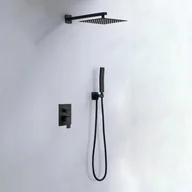 Baterie podtynkowe - Podtynkowa bateria prysznicowa z czarnego mosiądzu z samoczyszczącą silikonową głowicą 25 cm, dwufunkcyjna, podwójna regulacja ciepła-zimna - miniaturka - grafika 1