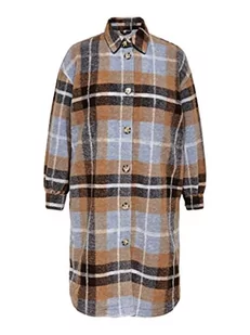 ONLY Damski płaszcz Carandrea Long Shacket Cc OTW, Tytoń brązowy/kratki: Dusty Blue, S duże rozmiary - Płaszcze damskie - miniaturka - grafika 1