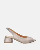 Sandały damskie - Złote eleganckie sandały damskie skórzane - Venezia - miniaturka - grafika 1