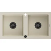 Zlewozmywaki - Mexen Mario zlewozmywak granitowy 2-komorowy 820 x 436 mm, beżowy, syfon czarny - miniaturka - grafika 1