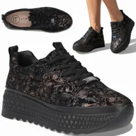 Półbuty damskie - Sneakersy Damskie SKÓRZANE FILIPPO Wygodne Czarne Półbuty na Platformie 41 - miniaturka - grafika 1