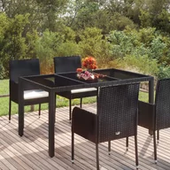 Stoły ogrodowe - vidaXL Stół ogrodowy ze szklanym blatem, czarny, 150x90x75cm rattan PE - miniaturka - grafika 1