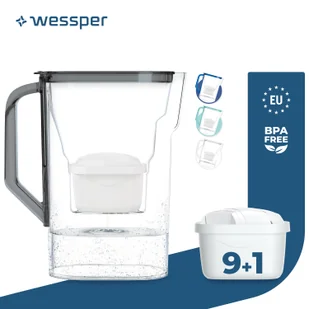Dzbanek filtrujący wodę Wessper 2,7 l na drzwi lodówki, z filtrem z węglem aktywnym, kompatybilny z wkładem filtrującym Brita Maxtra 10x - czarny - Dzbanki i imbryki - miniaturka - grafika 1