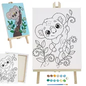 Kolorowanki, wyklejanki - ZESTAW MALARSKI SZTALUGA + PŁÓTNO + FARBY NA PREZENT KOLOROWANKA Z NADRUKIEM KOALI - miniaturka - grafika 1