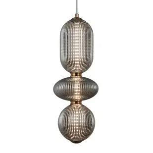 Szklana lampa industrialna Nico PND-8545-3-AB-SG mosiądz czarna - Lampy sufitowe - miniaturka - grafika 1