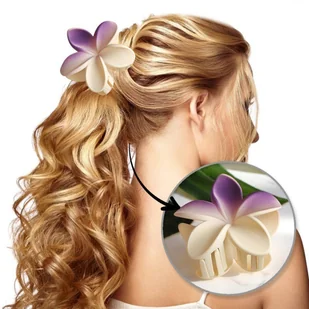 Spinka do włosów klamra XL kwiat OMBRE matowy kremowy z fioletem 7,5 x 8cm SP402 - Ozdoby do włosów - miniaturka - grafika 1