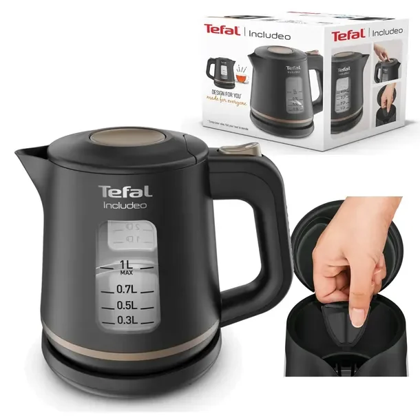 Czajnik Elektryczny Bezprzewodowy Czarny Tefal Pojemność 1l Duża Moc 2400 W