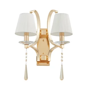 VENISIA W2 kinkiet klasyczny złoty z kryształowymi zawieszkami abażur kremowy 2xE14 - Lampy ścienne - miniaturka - grafika 1