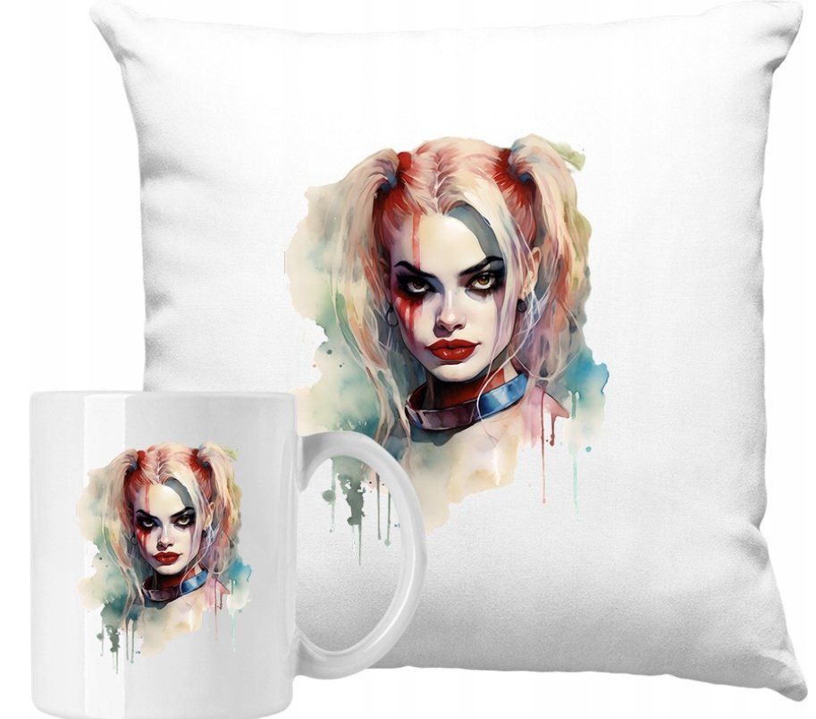 ZESTAW PODUSZKA + KUBEK Harley Quinn Marvel Pomysł Na Prezent + IMIĘ