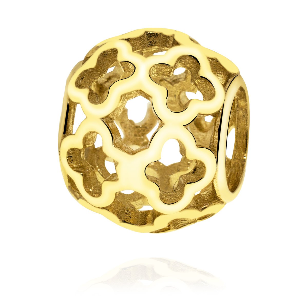 Złoty ażurowy charms z koniczynami pr. 585