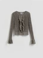 Swetry damskie - Reserved - Kardigan z falbankami - brązowy - miniaturka - grafika 1