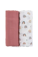 Otulacze - PETITE&MARS Zestaw otulaczy z muślinu bambusowego 2 sztuki - Misty Rose Rainbow 120 x 120 cm - miniaturka - grafika 1