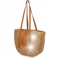 Torebki damskie - Brązowa Torba damska na lato pasek suwak boho modna listonoszka kosz - miniaturka - grafika 1