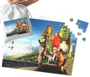 PUZZLE - SHREK OSIOŁ KOT W BUTACH WZORY Z BAJEK PREZENT 24el +WORECZEK - Puzzle - miniaturka - grafika 1