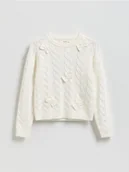 Swetry dla dziewczynek - Reserved - Dzianinowy sweter z kokardami - złamana biel - miniaturka - grafika 1