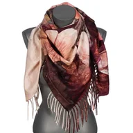 Apaszki i szaliki damskie - Chusta damska przejściowa KWIATEK na prezent z frędzlami RCC15-2 brązowy - miniaturka - grafika 1