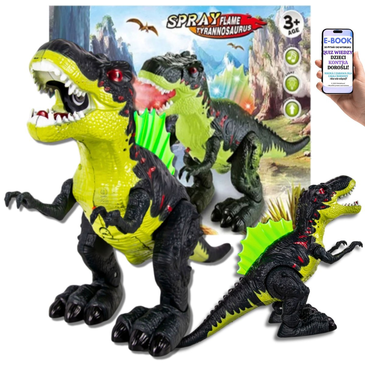 EMOCJE GWARANTOWANE! DINOZAUR RYCZĄCY Z PARĄ I ŚWIATŁEM T-REX DLA DZIECI CHODZI WIERCI OGONEM Prezent Dla Chłopca Syna Wnuka + EBOOK-2